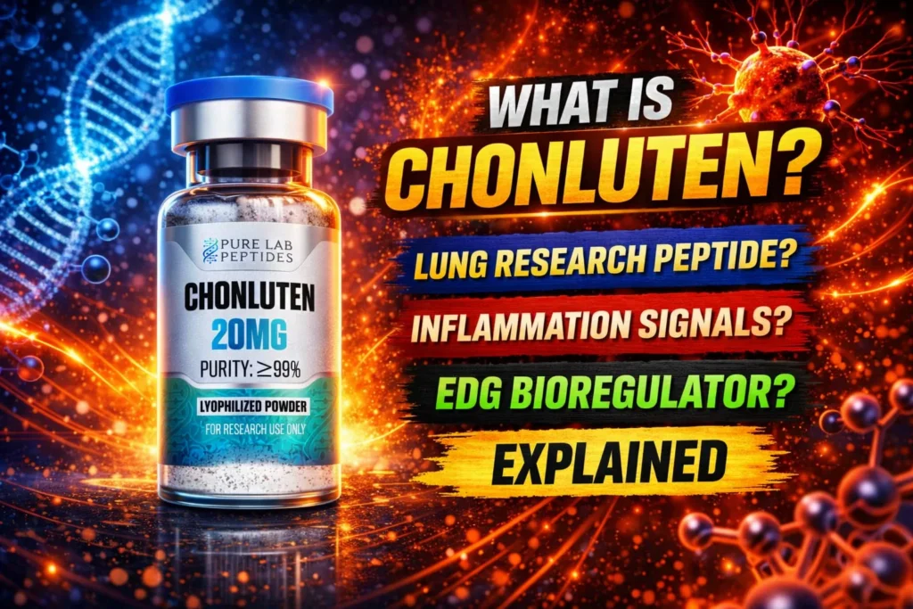 Chonluten research peptide vial with dosage and benefit information