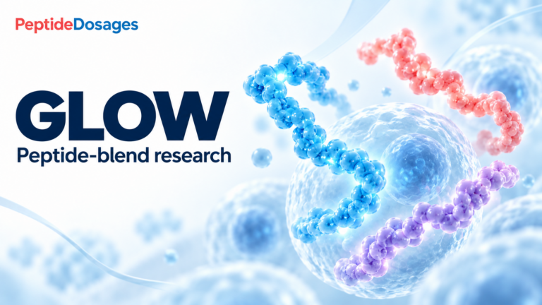 GLOW: peptide-blend research. Conceptual scientific illustration.