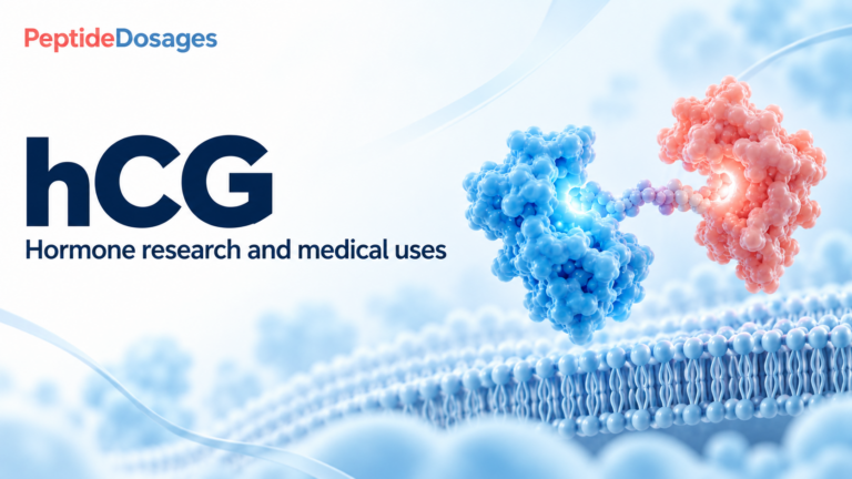 hCG: hormone research and medical uses. Conceptual scientific illustration.