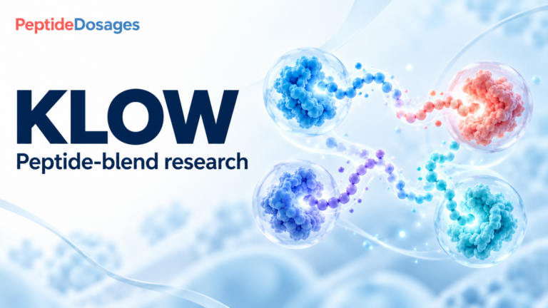 KLOW: peptide-blend research. Conceptual scientific illustration.