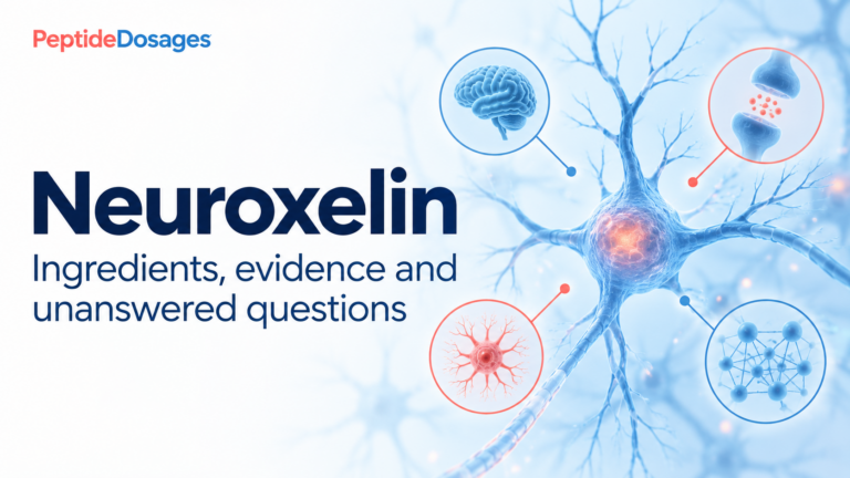 Neuroxelin ingredients, evidence and unanswered questions, with a conceptual neuron illustration.
