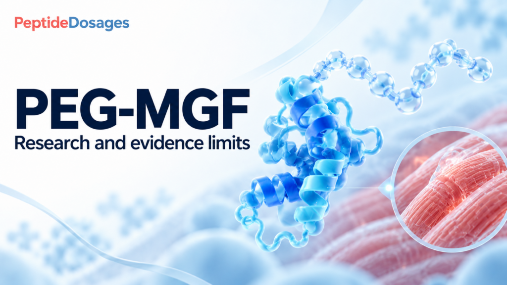 PEG-MGF: research and evidence limits. Conceptual scientific illustration.