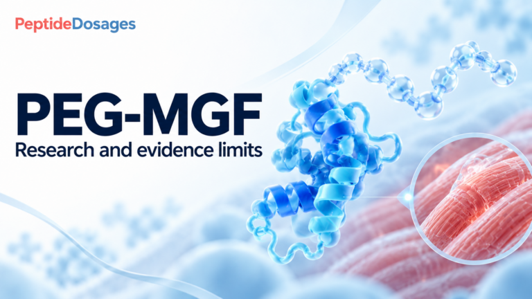 PEG-MGF: research and evidence limits. Conceptual scientific illustration.