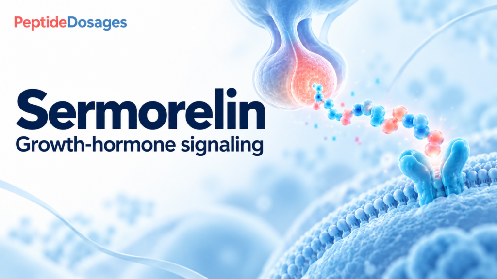 Sermorelin: growth-hormone signaling. Conceptual scientific illustration.