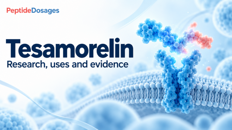 Tesamorelin: research, uses and evidence. Conceptual scientific illustration.