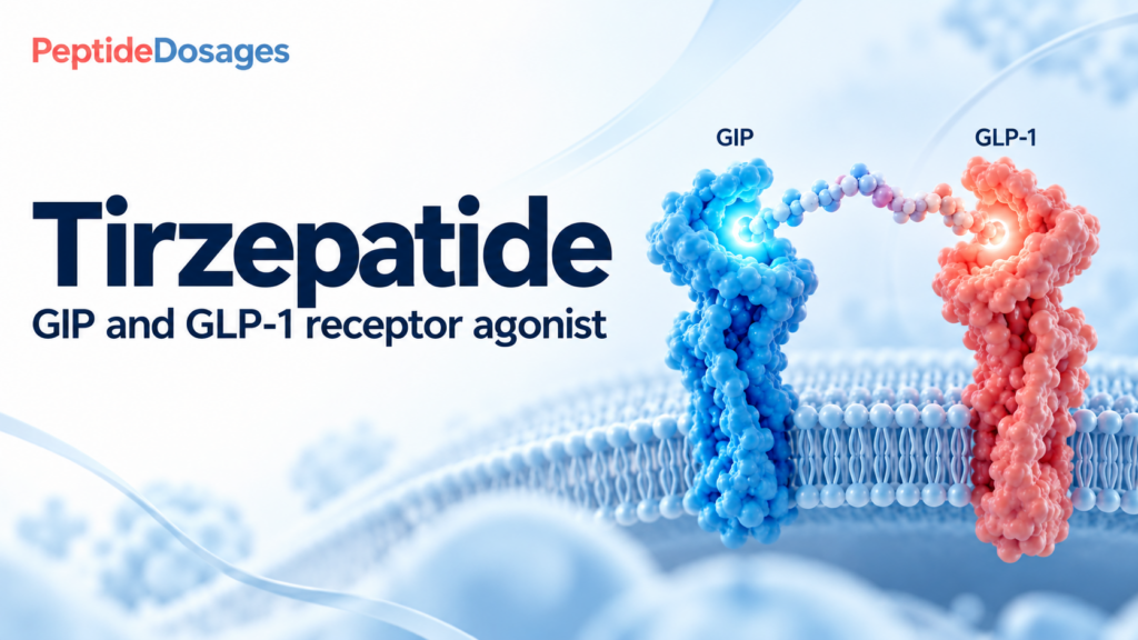 Tirzepatide research illustration showing symbolic GIP and GLP-1 receptors.