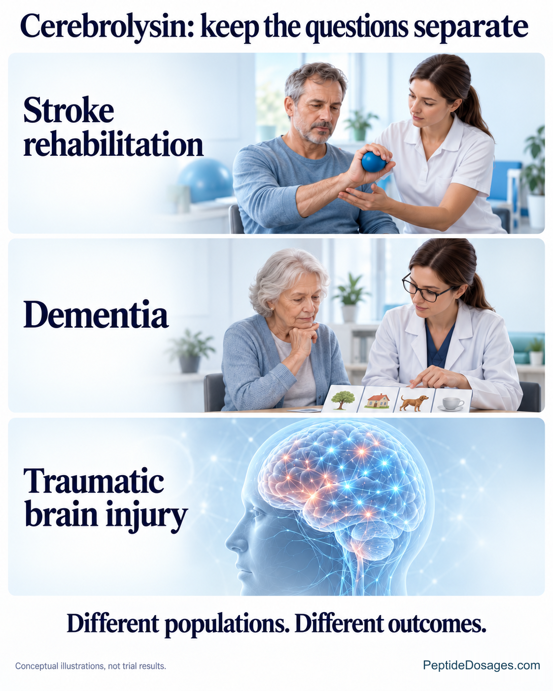 Conceptual scenes distinguish stroke rehabilitation, dementia and traumatic brain injury research on Cerebrolysin.