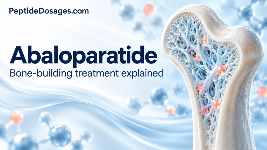 Abaloparatide bone-building treatment explained with a bone cross-section illustration.