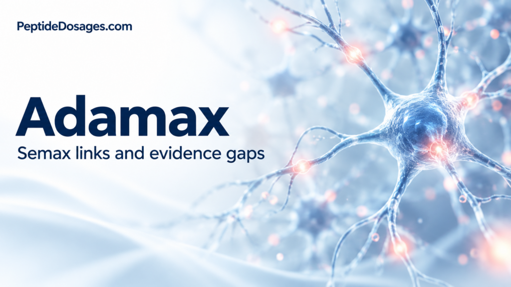 Adamax research illustration with a neural network and peptide motif.