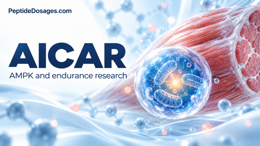 AICAR and AMPK research illustration with metabolic pathways and laboratory imagery.