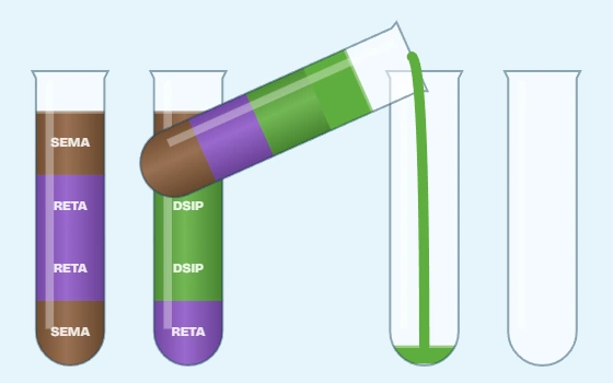 Actual Peptide Sort gameplay with green liquid pouring between tubes
